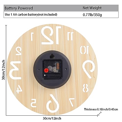 Vihimi CLOCK-414 12 Inch Wooden Wall Clock,Maple Wood Grain Clock,Large Numbers Easy To Read,Non-Ticking Silent Quartz Decorative Clock thumb #4