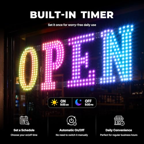 Image of 48'' x 17'' Open Signs for Business, Extra Large LED Open Sign with 16 Million Colors, APP & Remote Control, Timer, 44 Flashing Modes, Adjustable Brightness & Speed, for Storefront Window or Glass Door