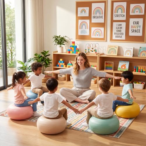 Image of Lewtemi 6 Pcs Flexible Seating for Classroom Elementary 20 Inch Yoga Ball Chairs Large Inflatable Donut Exercise Ball Chair Stability Balance Trainer with Inflator for Kids Student