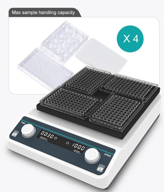 Microplate Shaker Mixer Lab Micro Plate Oscillator with Brushless Motor RPM Range 500 to 1200rpm RPM Increment 10rpm Handling Range Tissue Culture Plate*4