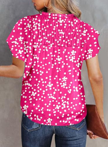 Dokotoo Women's Casual V Neck Alicia Floral Print Smocked Short Sleeve Chiffon Blouses Bohemian Top Shirts3