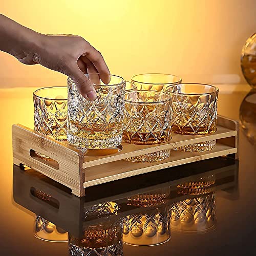 Image of Whiskey Glass Transparent, 310 ML, Whisky Glass, Diamond Design Bar Glass for Drinking Bourbon, Whisky, Scotch, Cocktails, Cognac - Old Fashioned Cocktail Tumblers Set of 6 (Green.$., 6)