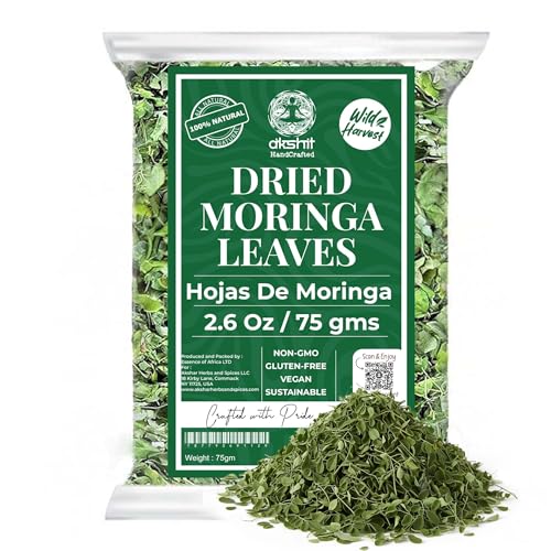 Moringa Leaves-2.6oz, Dried From Fresh MoringaOleifera Leaves, Hojas De Moringa Secas, Loose Leaf Tea, Drumstick Tree Leaf, Non-GMO. by Akshit