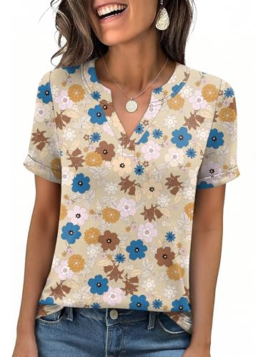 Image of ANRABESS Womens Short Sleeve V Neck Tops Summer Casual T-Shirts Blouses 2026 Spring Trendy Beach Vacation Clothes