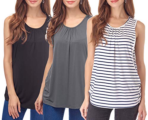 Smallshow Women's Maternity Nursing Tops Breastfeeding Clothes Medium Dark Grey-Black-White Stripe