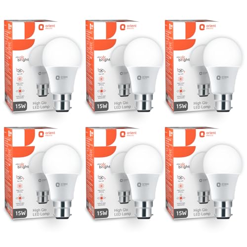 Image of Orient Electric High Glo LED Bulb 15W, Cool white light, 6500K, B22d, Pack of 6