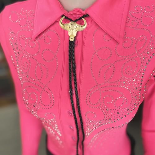 Image of GelConnie Longhorn Bull Bolo Tie for Men Native American Western Cowboy Leather Necktie Bolo Necklace for Women Gold Texas