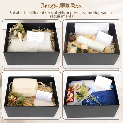 Geschenkbox Set, Schwarz Geschenkboxen mit Deckel 38 x 28 x 19 cm Groß Geschenkbox mit Schleife Geschreddertes Seidenpapier Grußkarten für Weihnachten Geburtstag Hochzeitstag