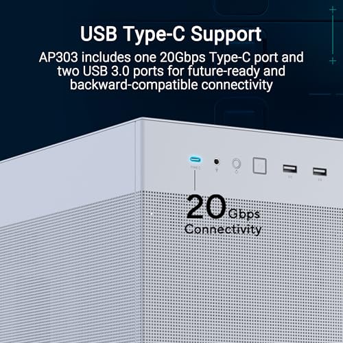 Image of ASUS Prime AP303 White Edition ATX PC Case, Mesh Panel Design, Pre-Installed Fan, GPU Support up to 360mm, 360mm Radiator Support, 180mm ATX PSU, 20Gbps USB Type-C, 2 Year Warranty