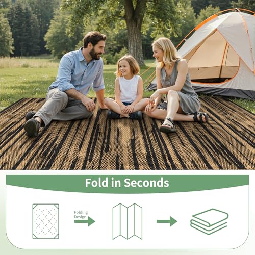 Image of GENIMO Outdoor Rug, Waterproof Plastic Rugs for Patio, 6'x9' Walnut Brown | Outside Larger Modern Carpet Mat for Porch Decor, Deck, Balcony, Camping, RV, Backyard, Picnic, Beach, Reversible, Foldable