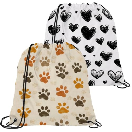Sac à cordon de serrage étanche et pliable motif patte de chien marron lot de 2 polyvalent