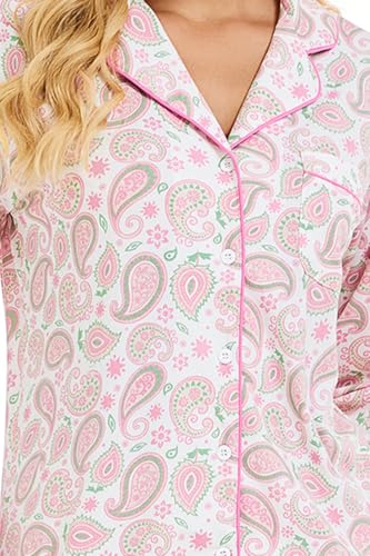 Image of LUBOT 100% Cotton Pajamas for Women Pajama Set 2 Piece PJ Sleepwear Set Soft Ladies Button Knit Long Sleeve Loungewear XS-XXL