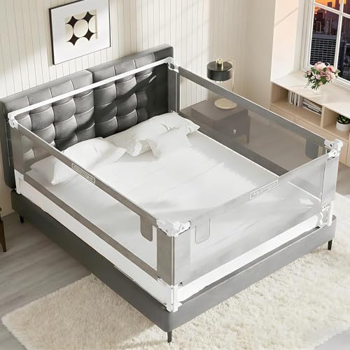 AquaVogue 3-Pack King Size Bed Rails for Toddlers -Height Adjustable Baby Bed Rail Guard Specially Designed for King Size Bed (78.7x78.7x74.8-Grey)