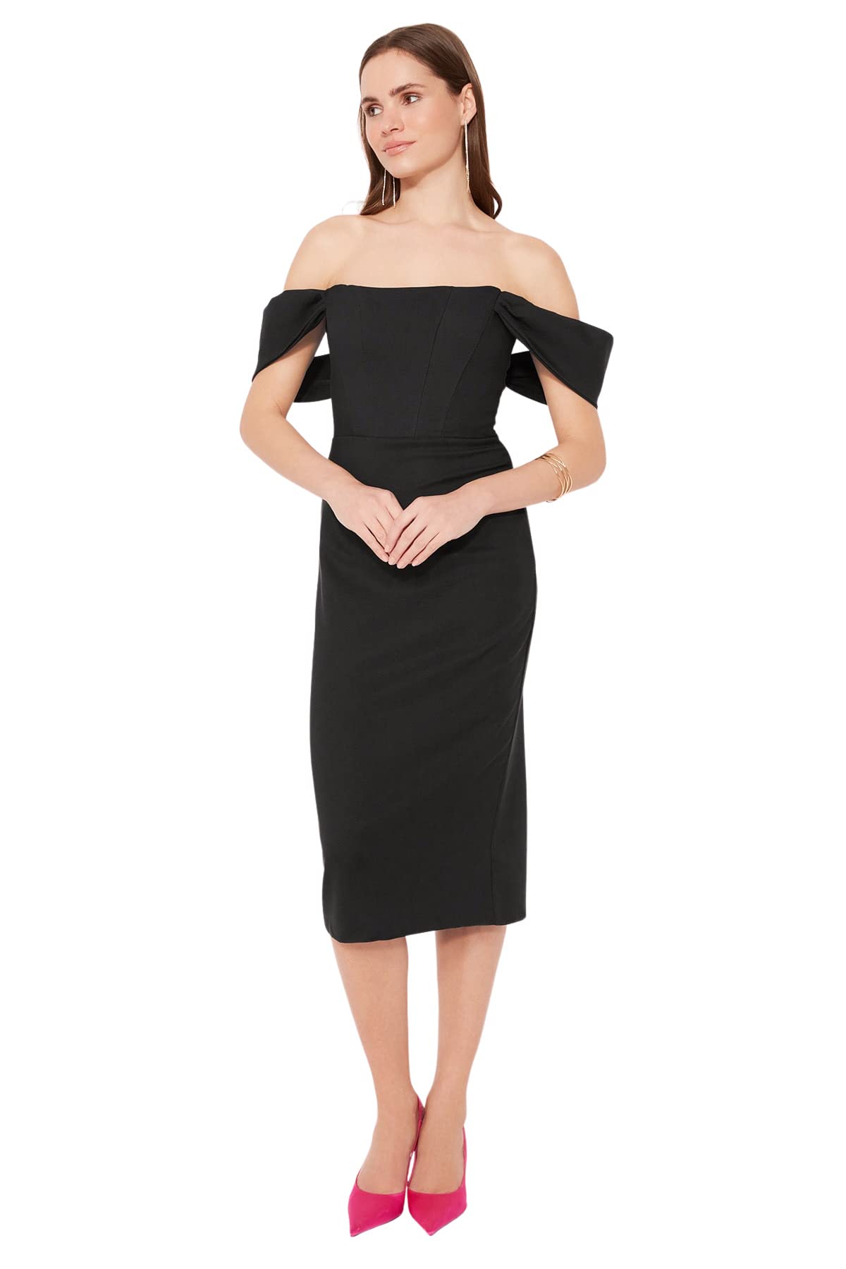 Trendyol Women Midi Bodycone Fitted Woven Dress Schwarz