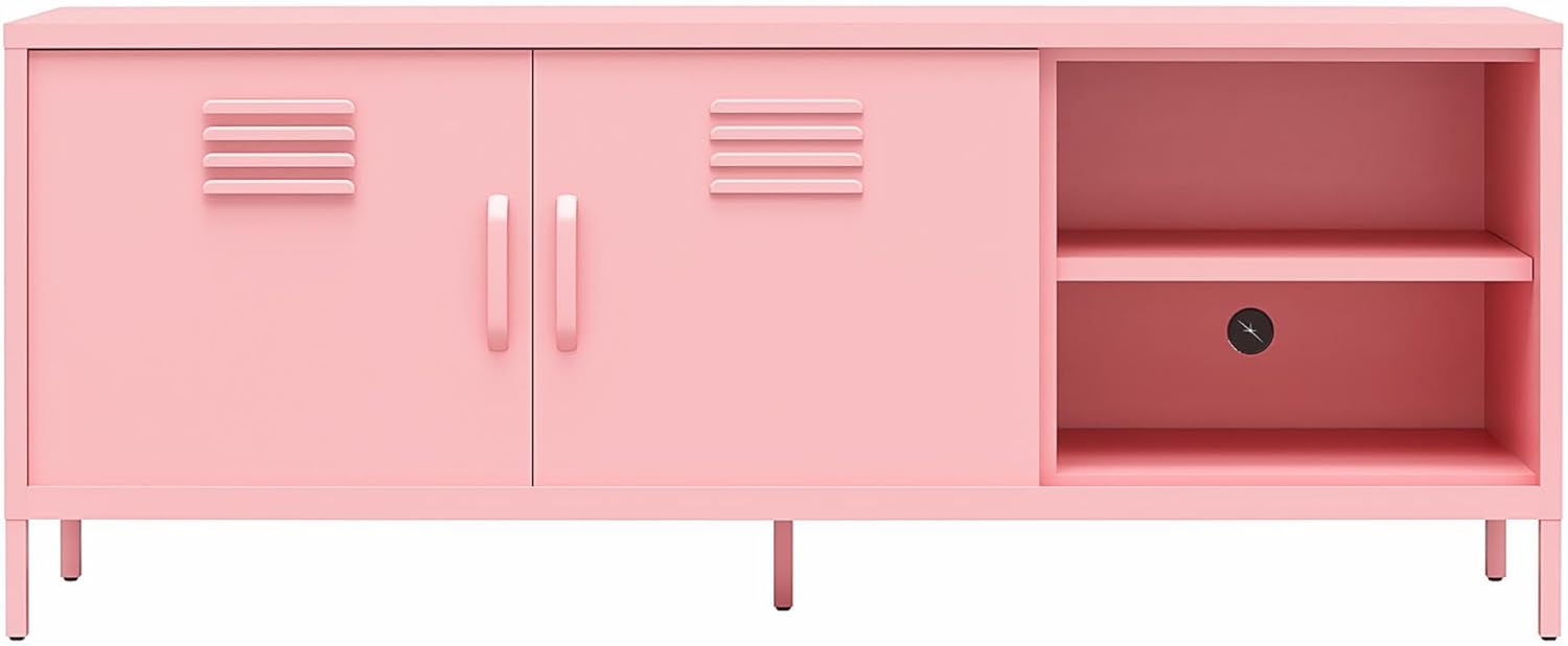 Novogratz Cache Metal Locker-Style TV Stand for TVs up to 65", Bashful Pink