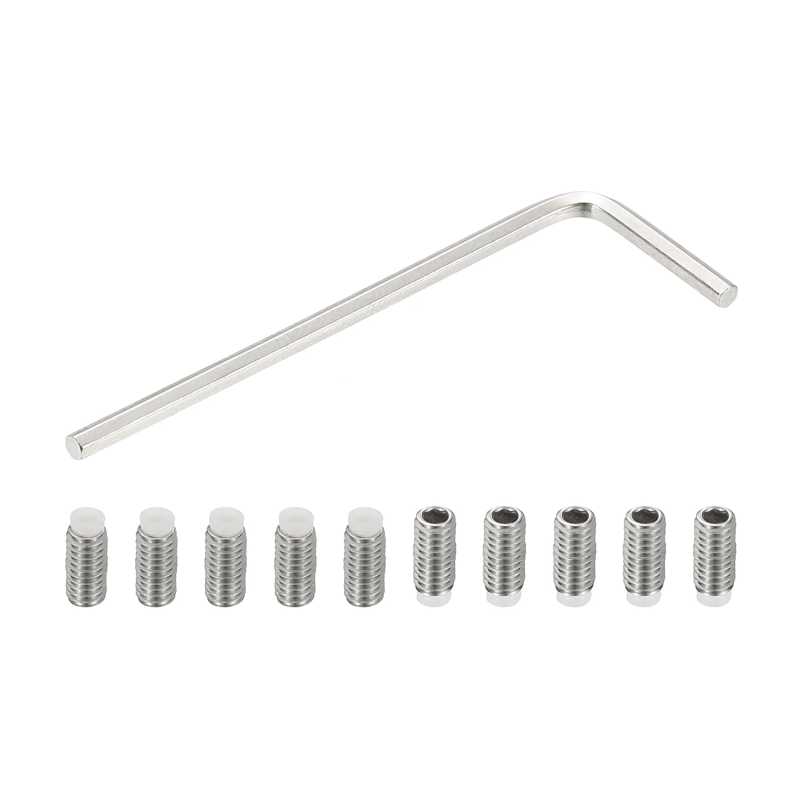 PATIKIL M4x8mm Nylon Tip Grub Screw, 10pcs 304 Stainless Steel Metric Hex Socket Head Cup Point Bolt Anti Slip Internal Hex Drive Hardware with l Key Wrench โ image 1
