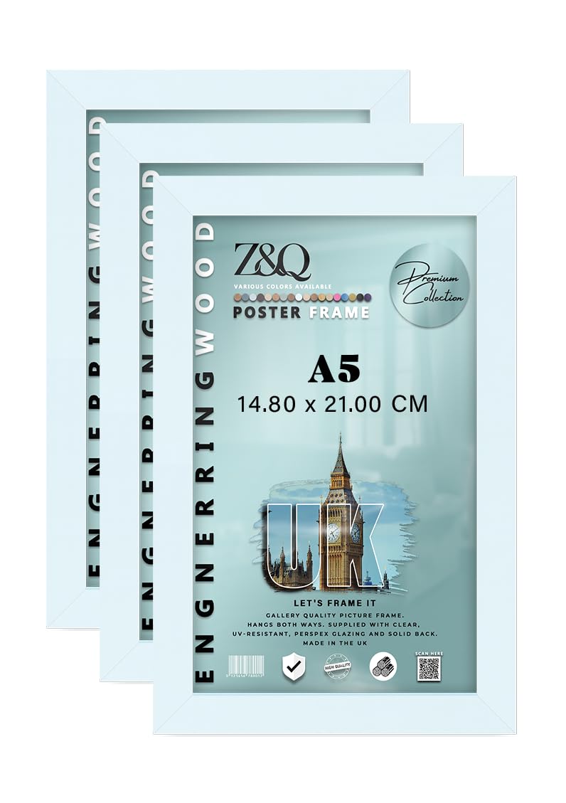 Z&Q Pack of 3 Flat Versatile MDF Wood Finish A5 (14.80 x 21.00 CM) Poster Frame | for Art Gallery 8 x 5.5 Inch Wall Décor & Room Display [ White ]