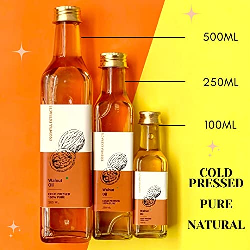 Image of ESSENTIA EXTRACTS Cold-Pressed Walnut Oil - 100% Pure Akhrot Ka Tel - Glass Bottle, For Baby's Massage (Hair & Skin) 25ML