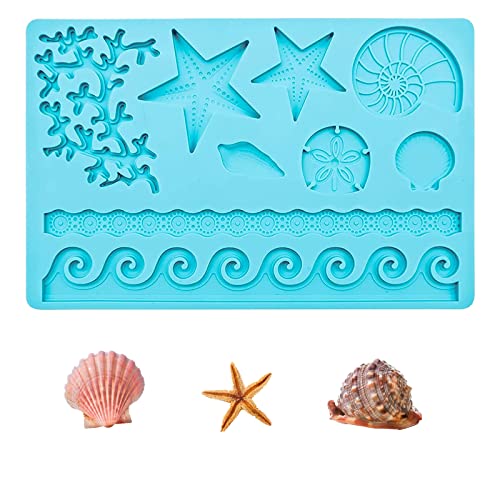 Sea Shell Fondant Mold, Meeresmotiv Tier Silikonform, Silikon Fondant Kuchen Formen, für Unterwasser-Kuchendekoration, Süßigkeiten, Schokolade, Ozean, Themenparty Cover