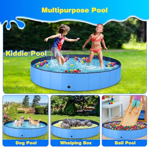 Image of Jecoo Dog Pool for Large Dogs Kiddie Pool Hard Plastic Foldable Dog Bathing Tub Portable Outside Kids Swimming for Pets and Dogs Outdoor Backyard