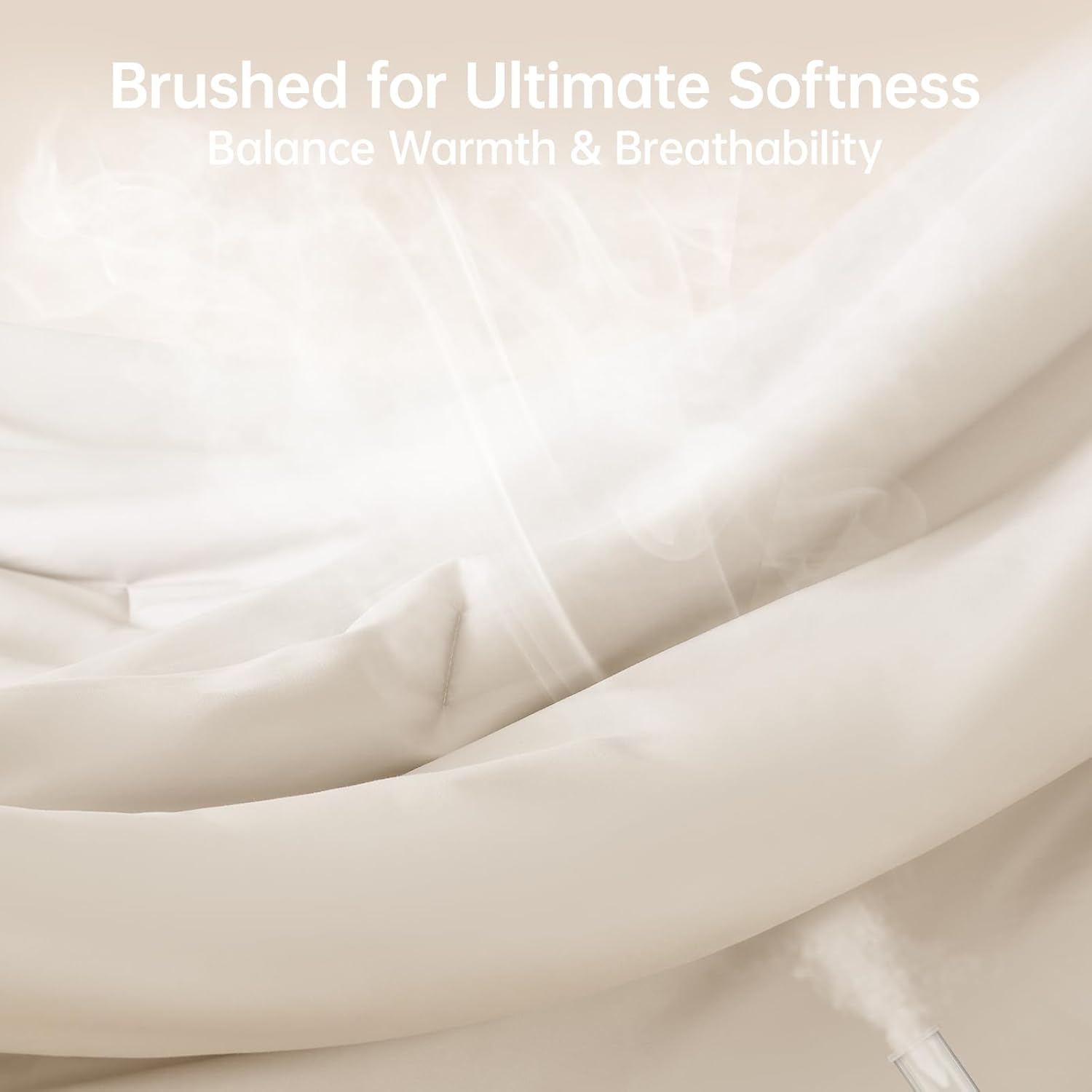 MUXHOMO Queen Size Comforter Set Beige, 3 Piece Solid Bedding for All Seasons, Warm Down Alternative Bed Set Includes 1 Lightweight Comforter (90"x90") and 2 Pillowshams (20"x26") - Image 3