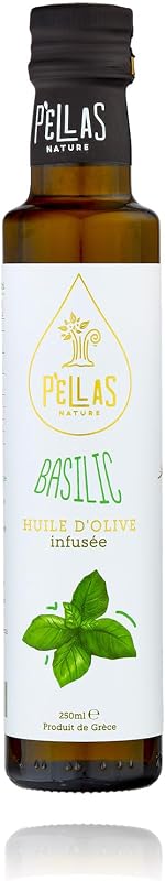 Pellas Nature Huile d'Olive Extra Vierge au Basilic - Huile d'Olive Pressée à Froid, Produit Primé de Grèce, OK-Kosher, Sans Additifs, Bouteille de 250ml