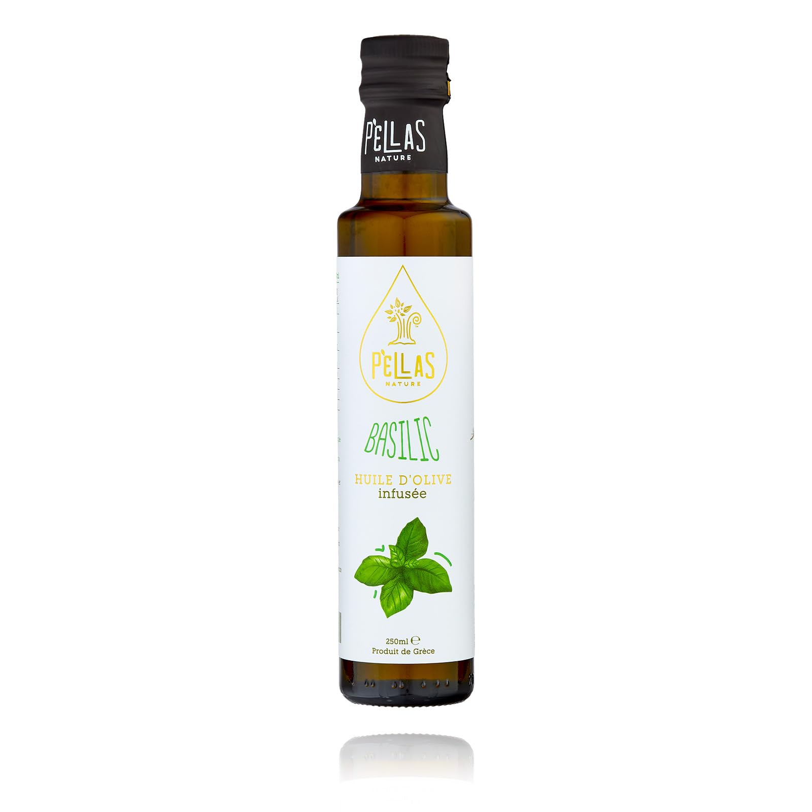 Pellas Nature Huile d'Olive Extra Vierge au Basilic - Huile d'Olive Pressée à Froid, Produit Primé de Grèce, OK-Kosher, Sans Additifs, Bouteille de 250ml - 1