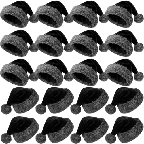Image of Vicenpal 20 Pcs Santa Hats Bulk for Adults, Grey Black, Classic