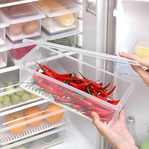 Image of Satpurush Fridge Storage Containers Set of 4 | BPA Free Plastic Food Boxes with Lid | Stackable Refrigerator Organizer for Vegetables, Fruits & Meal Prep
