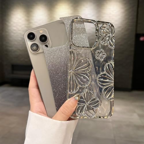 Coque de téléphone de luxe pour iPhone 11 fleurs paillettes argent