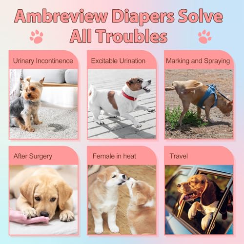 Image of Ambreview Disposable Dog Diapers Female, Just Pull It Up, XS 100 PCS | Doggie Diapers for Female Dogs • Strong Absorbency • Leak-Proof Protection • Ideal for Dogs in Heat, Senior & Disabled Dogs