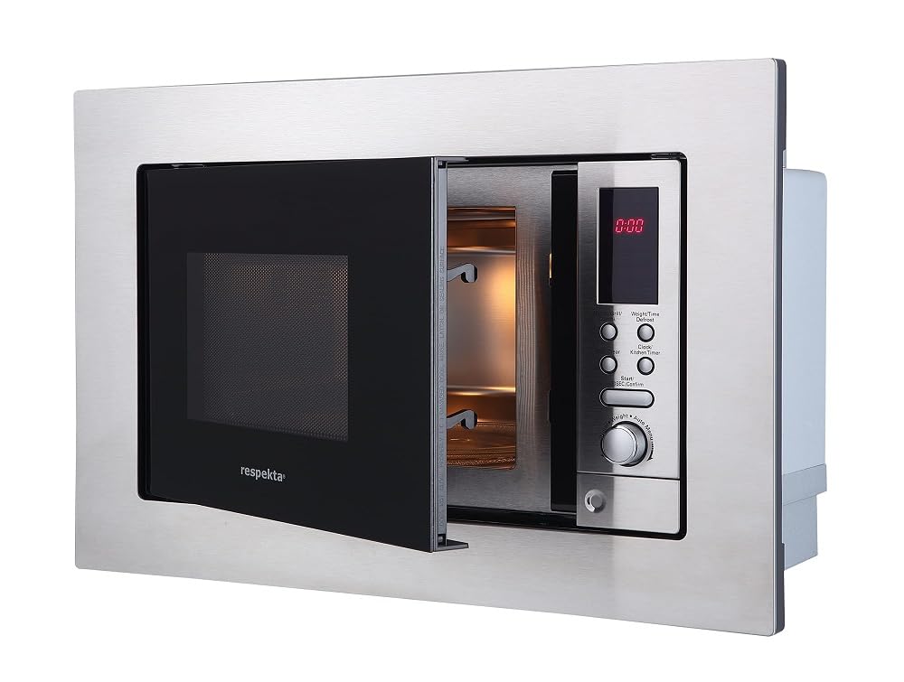 Respekta Einbau-Mikrowelle MW800 / 20 L Mikrowellengerät mit Grill/Mikrowelle 800 W/Grill 1000 W / 5 Leistungsstufen/Digitaltimer / 38 x 56 x 50 cm Einbaumaße (H x B x T)