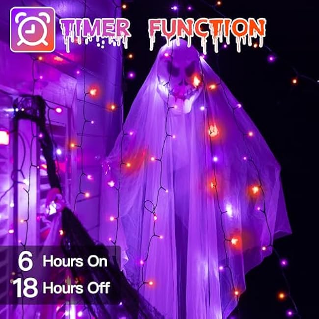 66FT 200 LED Halloween Lights, Orange + Purple Halloween Lights Outdoor with 8 Lighting Modes, Waterproof String Lights for Halloween Christmas Outdoor Party Yard Garden Decoration