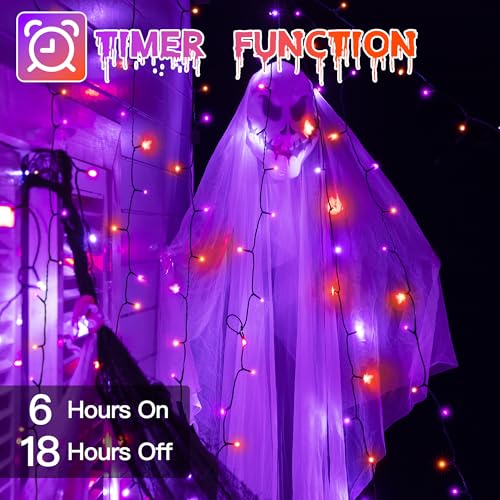 66FT 200 LED Halloween Lights, Orange + Purple Halloween Lights Outdoor with 8 Lighting Modes, Waterproof String Lights for Halloween Christmas Outdoor Party Yard Garden Decoration4