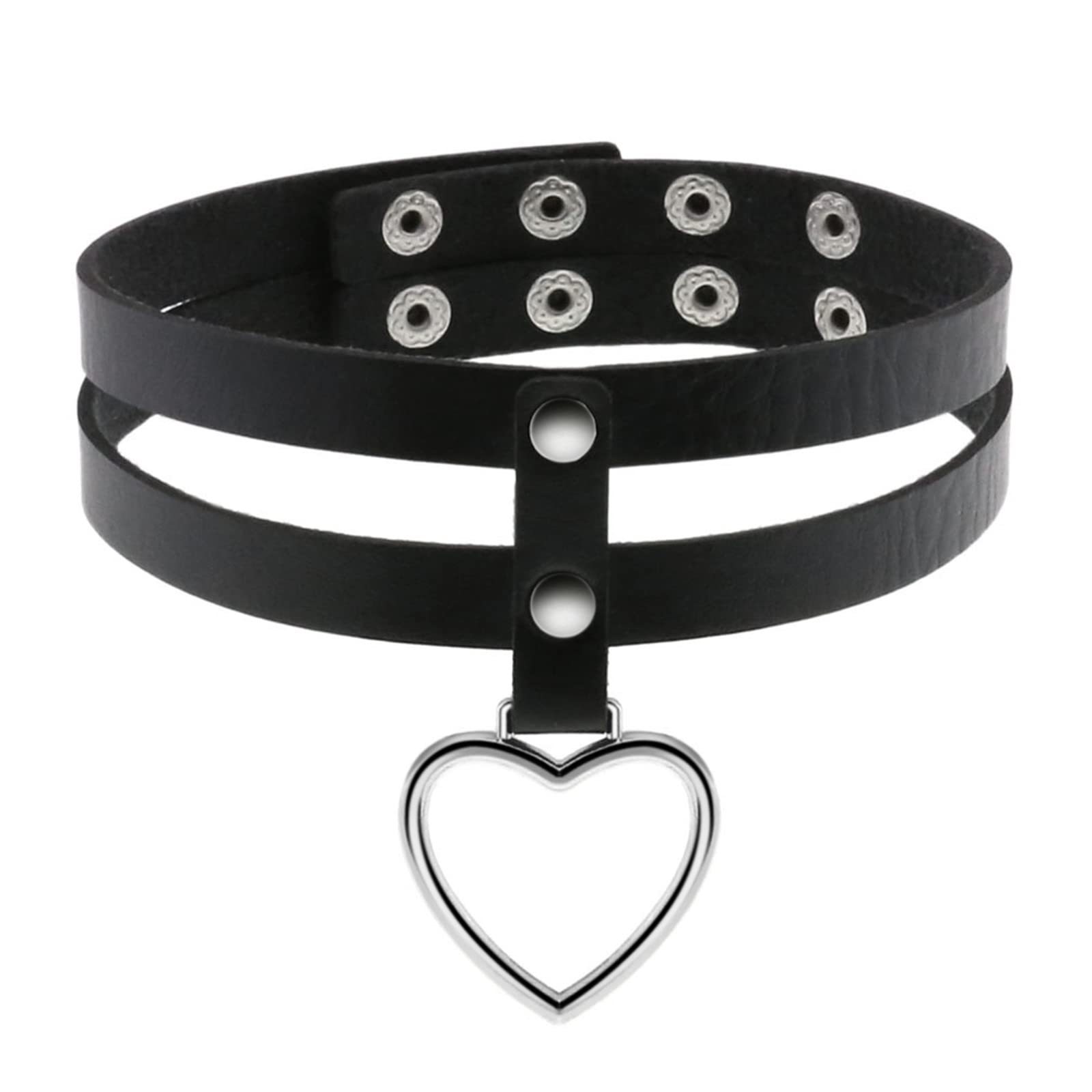 JewelryWe Schmuck Punk Herz Choker Halsband Gothic Leder Halsreif Erstellbare Kragen Halskette Collier Kette schwarz Damen