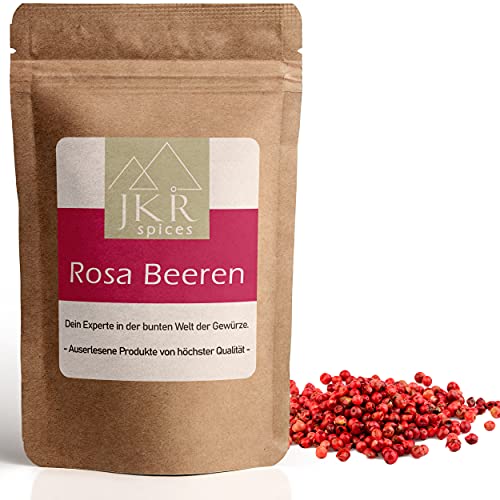 JKR Spices 250g Rosa Pfeffer ganz - rosa Beeren Pfeffer - rote Schinus Pfefferkörner | ganze rote Beeren | Ideal für Pfeffermühle | 100% natürlich ohne Zusätze