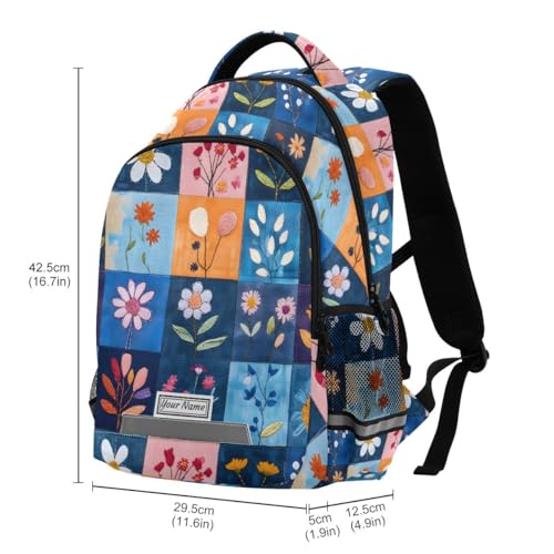 ALAZA Personalized Toddler Backpack School Girls Boys Bookbag Kids Bags Patchwork Flower Children Student Daypack Travel Teen Name Customized3