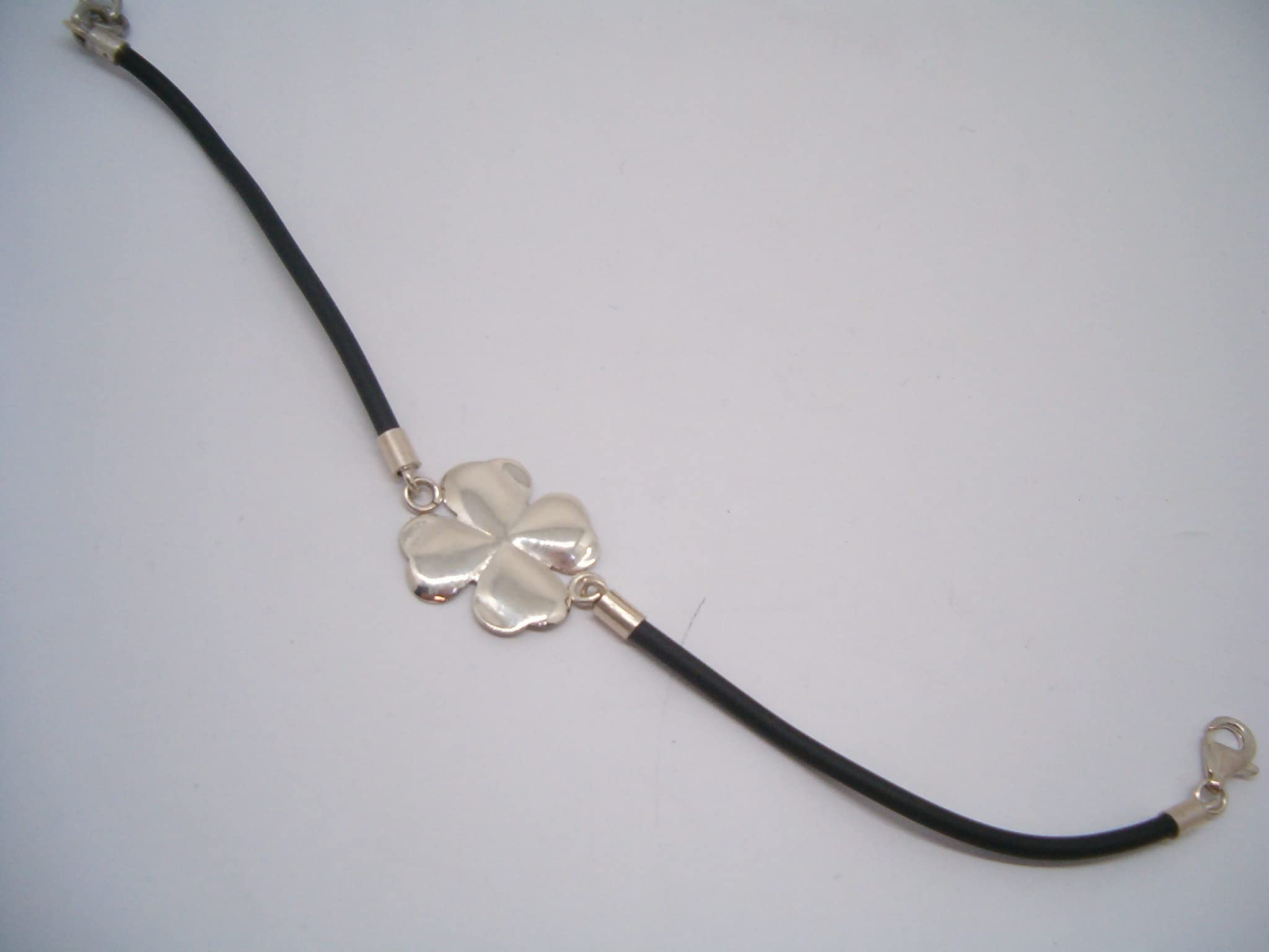 Quadrifoglio : Braccialetto in Argento 925 e Caucciù con Portafortuna - Bracciale Fortuna -