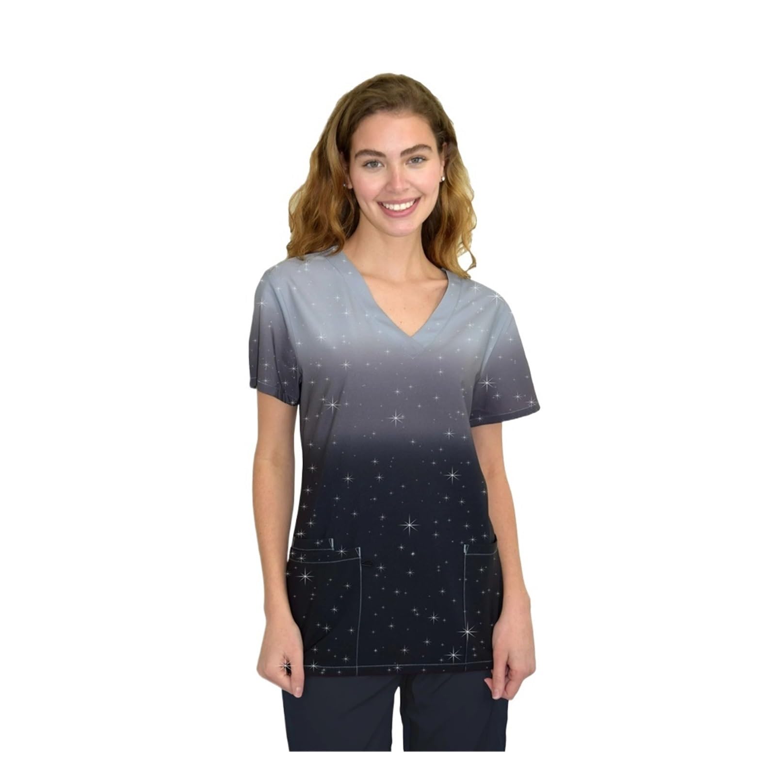 Uniforme Sanitario Hombre Uniforme de Enfermera con Lentejuelas de Color sólido, Estampado, Cuello en V, Bolsillos, Uniformes, Blusas de enfermería, Ropa de Trabajo(BHSF15488,5XL)