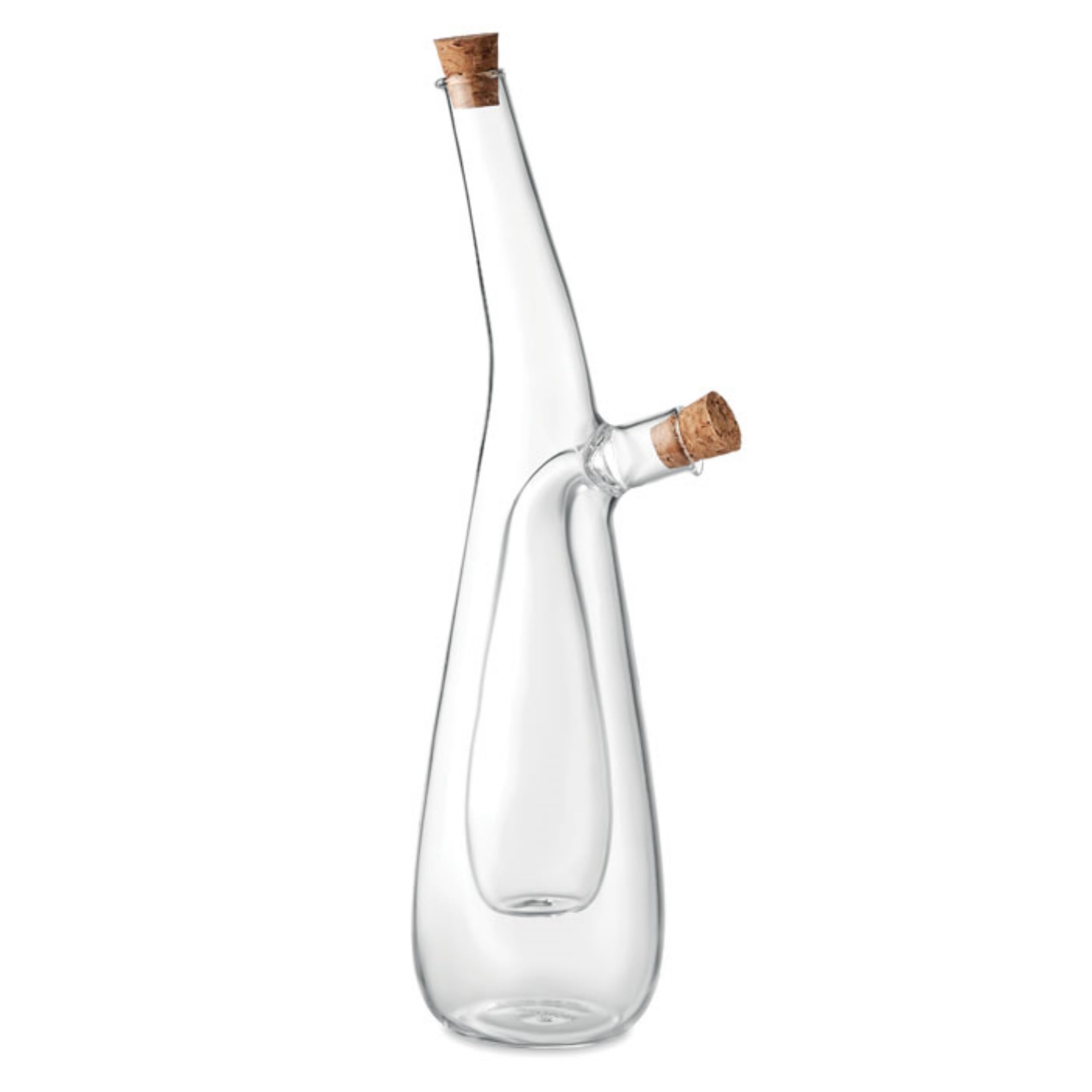 noTrash2003 Dispensador de vinagre y aceite 2 en 1 de cristal con corcho vinagre y aceite de borosilicato cámara interior 80 ml exterior 300 ml ensalada cocina mesa de comedor