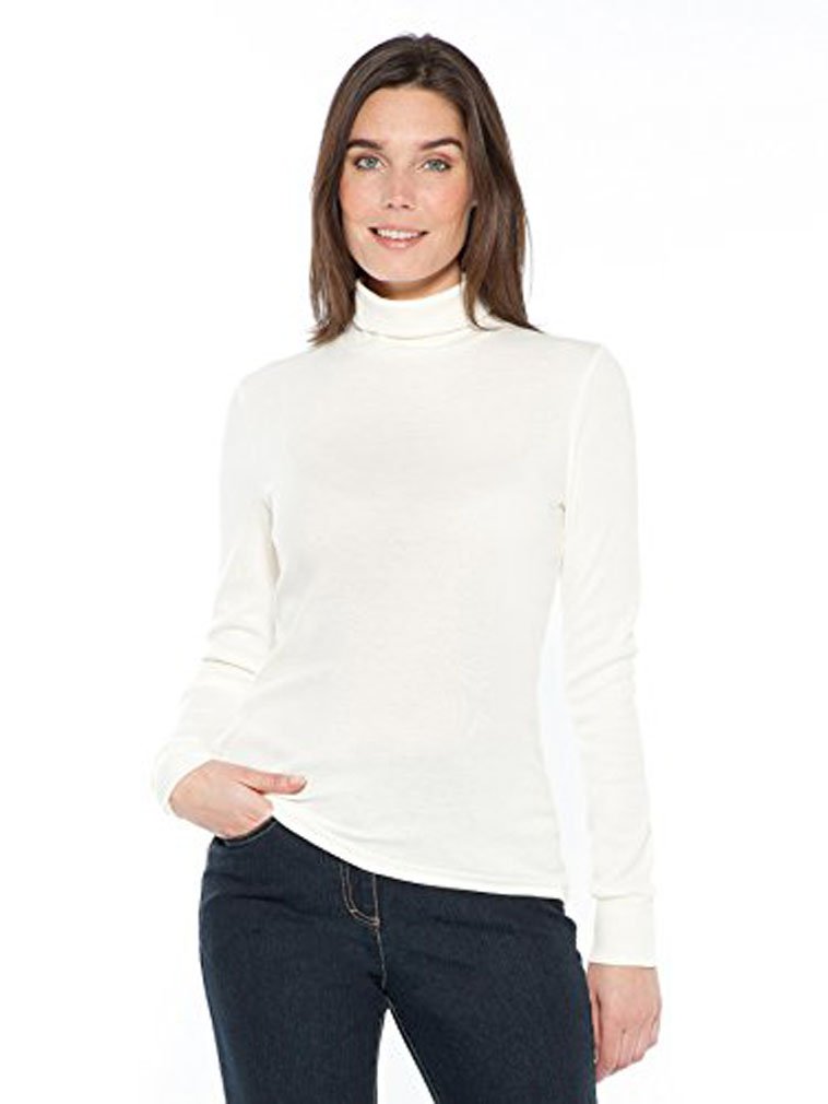 Elegance1234 Women's White Stretchy Roll-Neck Long-Sleeve Cotton Plain Tops(Xxl Uk 18 46-) **Same Day Posting**