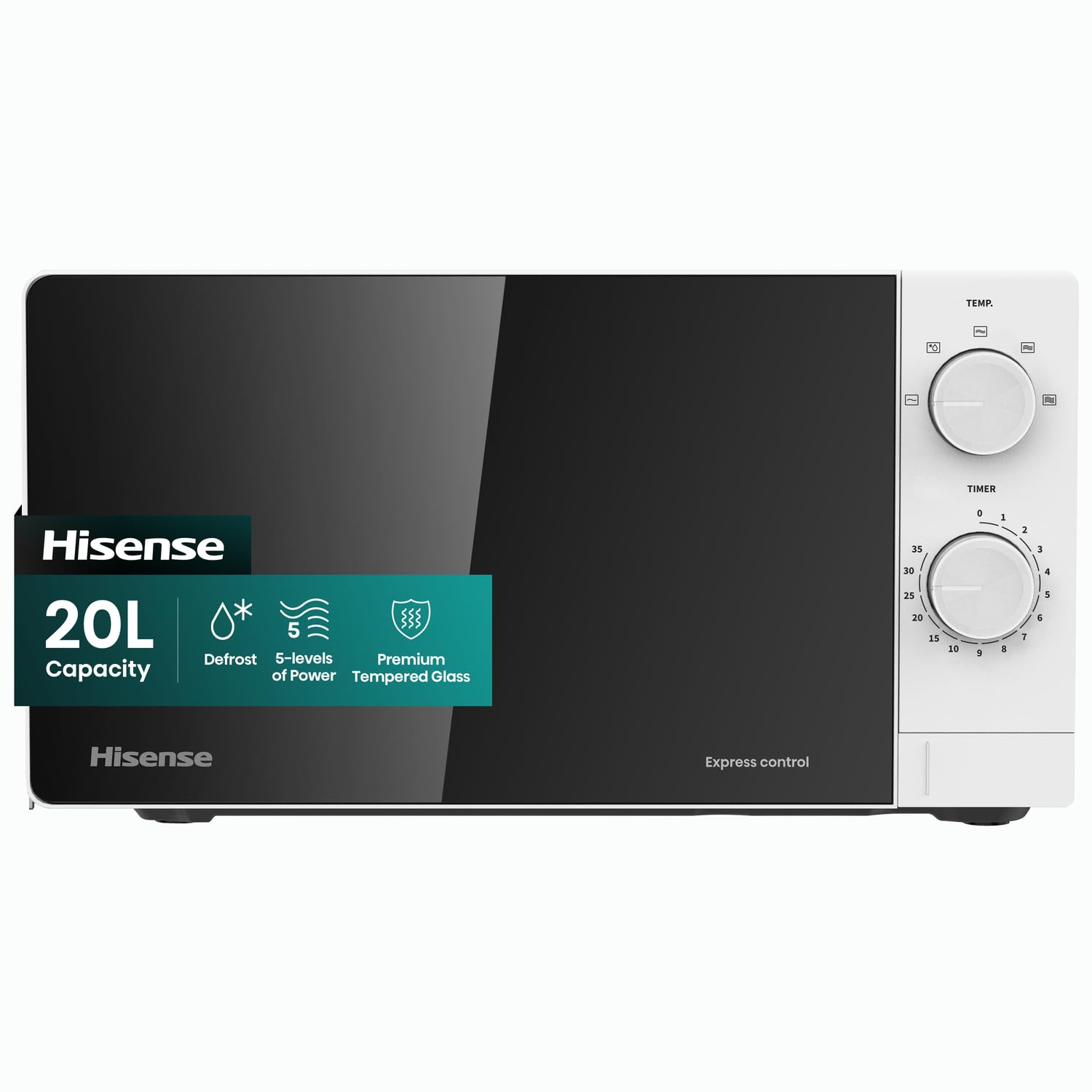 Hisense 20 Liters Solo Microwave Oven for Kitchen, 700W, Compact Design, 5 Power Levels to Support Cooking Options as Grill, Defrost, Food Heating, H20MOWS14- (Simplified Control)