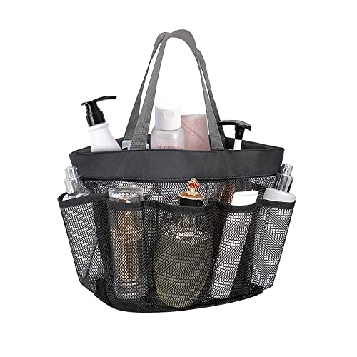 FuninCrea Bolsa de ducha, plegable, portátil, con asa, de malla, con 8 compartimentos, para camping, almacenamiento en el hogar para artículos de tocador y ropa, gris Cover
