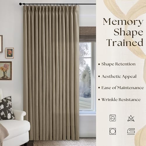 Image of Pinch Pleated Linen Extra Wide 100 Inch Wide 108 Inch Curtains Light Brown | Wide Window, Room Divider, Light Filtering, Patio Curtains, for Sliding Door, Extra Long, Balcony, Floor to Ceiling, 1 Panel
