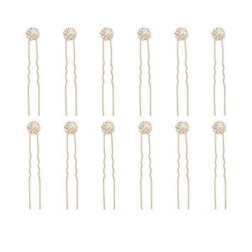 Ammei Crystal Bridal Hair Pins Clips Wedding Hair Accessories Hair Set Jewelry With Rhinestone For Brides and Bridesmaids Set Of 12 (Gold)