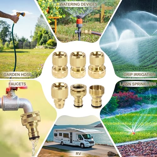 Elegrip 1x Schlauchanschluss Messing Schnellkupplung Garten Schlauch Adapte von 22mm Innenfaden und 24mm Außengewinde, 2X Schlauchverbinder zu 3/4'' DN20 Wasserschlauch (OD 23mm, ID19mm)