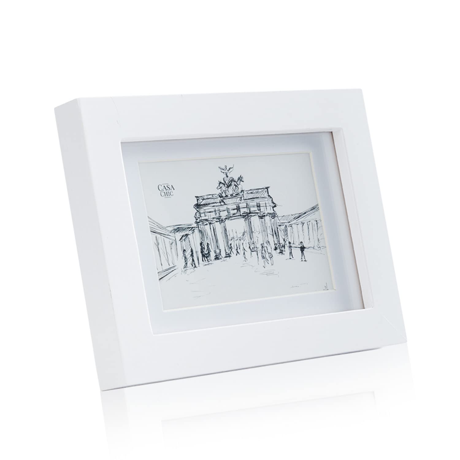 Solid Wood 4x6 inch (10x15 cm) Photo Frame - White - Mount for 5x3 inch Picture - Glass Front