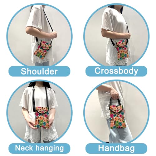 Image of Neoprene Cell Phone Sleeve Pouch Case Bag with Crossbody Strap Neck Lanyard for Women 7.5 X 4.3 in Floral Pattern