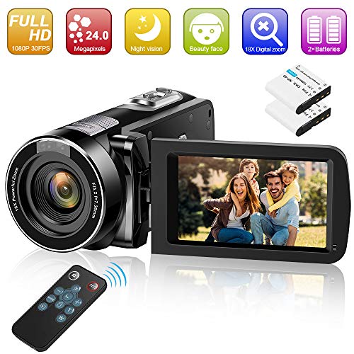 Video Camera Camcorder Digital YouTube Vlogging Camera Recorder GOXMGO 1080P 30FPS 24.0MP 3.0 Inch 270° Rotatio LED Screen 18X Digital Zoom Camcorder with IR Night Vision and Remote Control