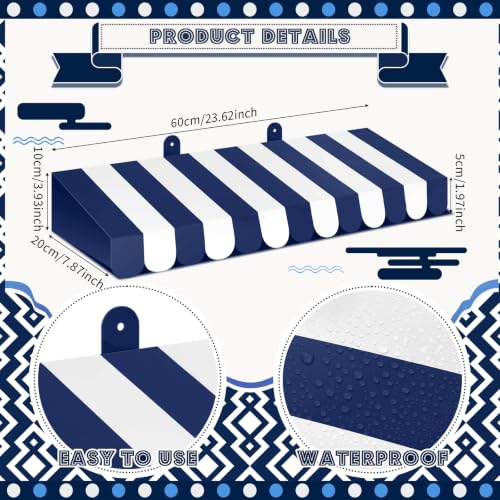 Image of Boao 4 Pcs 3D Cardboard Awning Decor,Navy Blue and White,Striped Style